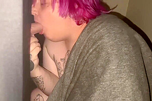 Trans Slut Ophilia Thorne Sucks Huge Strangers Cock Through Gloryhole While Cuckold Husband Listens