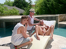 Tree Trimmer Studs DP Big-Tit-Blonde Angel Rivas in the Sun by the Pool GP2354 - PornWorld