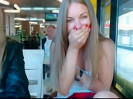 Two Girls taking off their Clothes in Public Cafe while