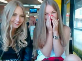 Two Girls taking off their Clothes in Public Cafe while