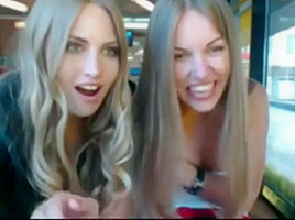 Two Girls taking off their Clothes in Public Cafe while