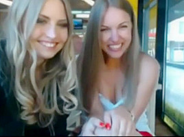 Two Girls taking off their Clothes in Public Cafe while