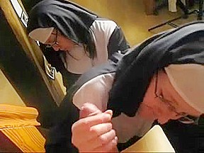 Two nuns sucking cock in POV porn video