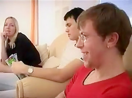 Two slim babes first time orgy