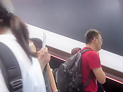 Upskirt of adorable teen 18+ girl in crowd