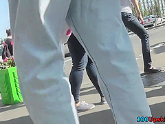 Upskirts demonstrated by young lady with athletic body