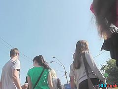 Upskirts demonstrated by young lady with athletic body