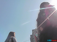Upskirts demonstrated by young lady with athletic body