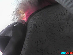 Upskirts demonstrated by young lady with athletic body