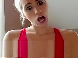 Voluptuous blonde Angela uses her big boobs