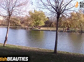 Warm Babe Diana Rests On A Bench In A Really Jampacked Park With Her Pink Socks On She Chooses To