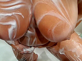 Wet Soapy Natural Big Tits