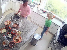 Young blonde spread her legs in the kitchen and got an orgasm from sex   