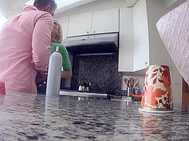 Young blonde spread her legs in the kitchen and got an orgasm from sex   