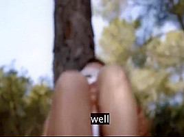 stinky college girl feet with dirty soles in the woods with sandals