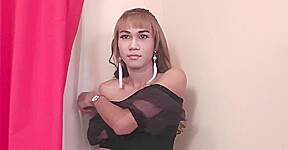 teen 18+ Ladyboy with Small Tits Strips her Black Lingerie and Sucks a Fat Cock
