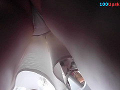upskirt video with short-haired brunette