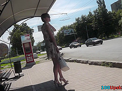 upskirt video with short-haired brunette